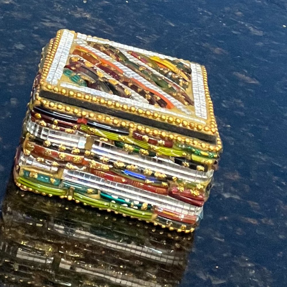 Beaded  Mosaic Glass Treasure Trinket Box